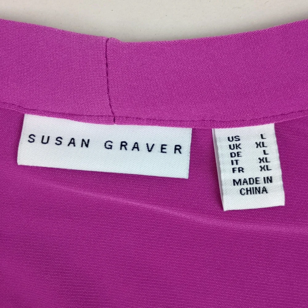 Susan Graver Womens L Purple Eyelet Trim Open Front Lightweight Cardigan